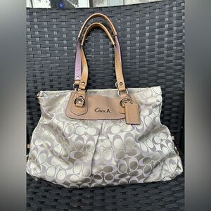 COACH BAG,Coach Cream and ligth purple Bag, COACH Shoulder Bag